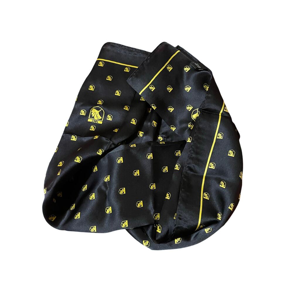 Black Silk Scarf with Yellow flowers and boarder 53x12 Classic Goth Cottagecore - Picture 7 of 7